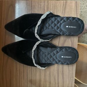 Black velvet and jeweled birdies flats